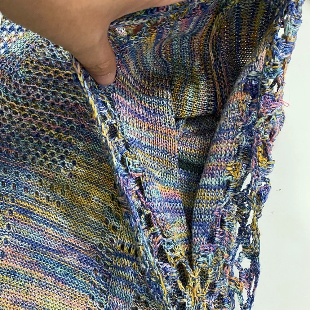 Democracy Colorful Open Knit Sweater Size L Crochet Boho Summer Vibes‎ Festival